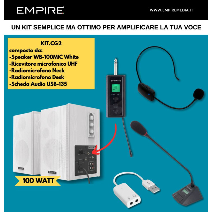 EMPIRE KIT CASSE 100W 2 RADIOMICROFONI  SCHEDA AUDIO USB